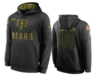 Men's Chicago Bears 2020 ACTIVE PLAYER Customize Black Salute to Service Sideline Performance Pullover Hoodie